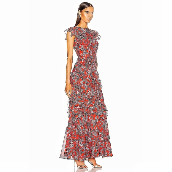 Saloni Tamara-B Tropical Silk Ruffle Maxi Dress - Picture 4 of 8